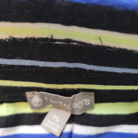 T By Talbots Size MP Striped Maxi Skirt Side Slit Lime Green Black Blue Casual - Picture 6 of 10